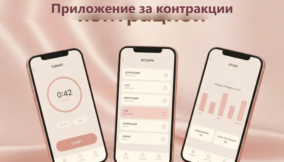 Приложение за контракции с таймер и автоматично изчисляване на интервалите