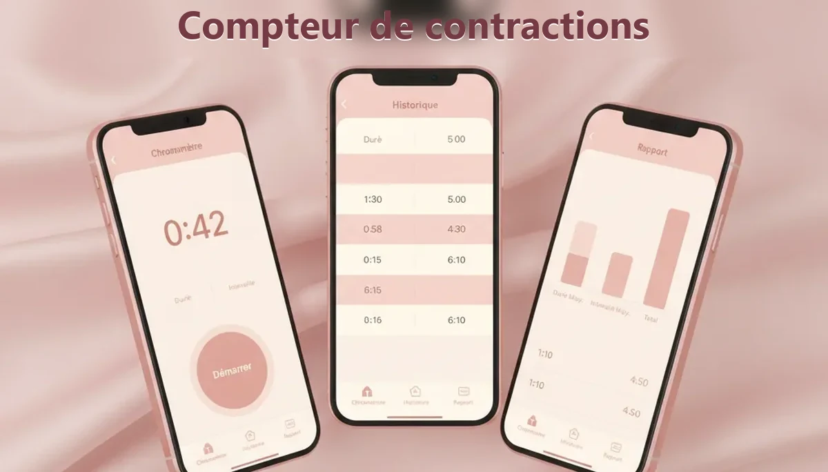 Compteur contractions gratuit affiché sur téléphone et Apple Watch