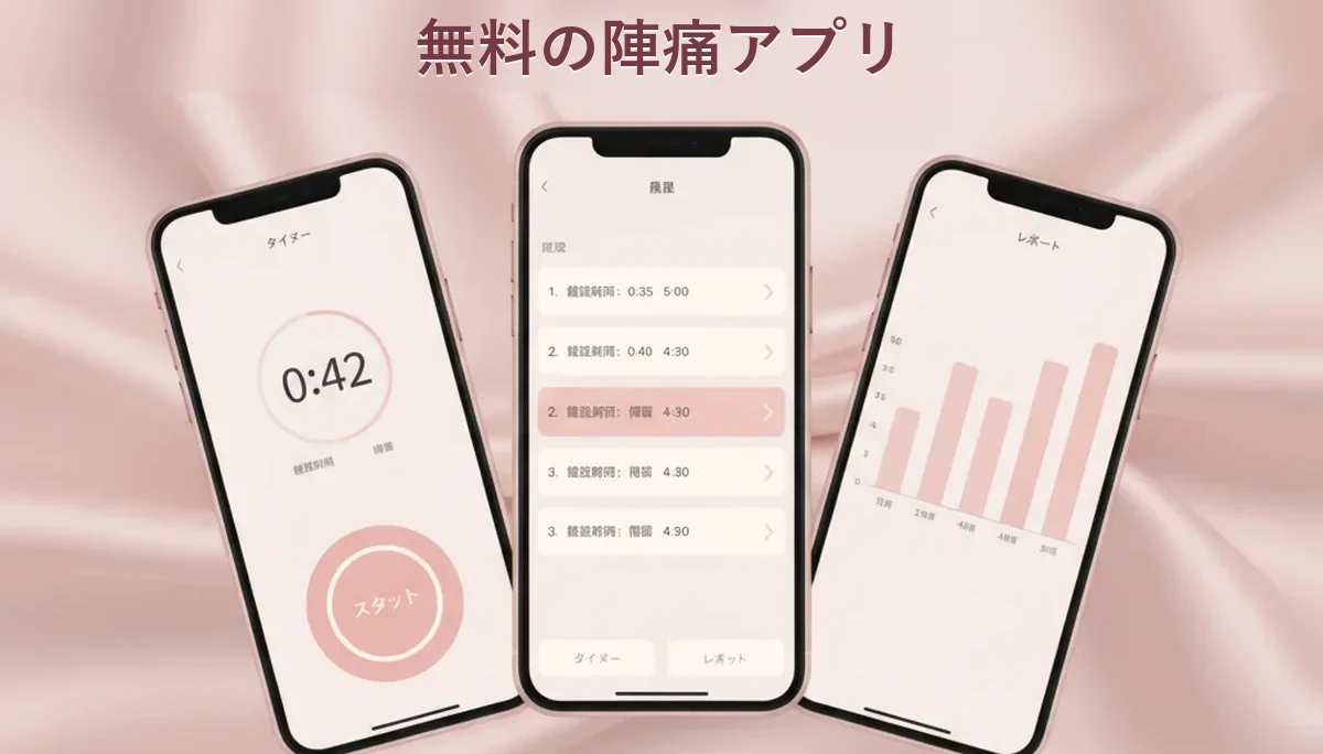 陣痛アプリで陣痛間隔と持続時間を計測する画面