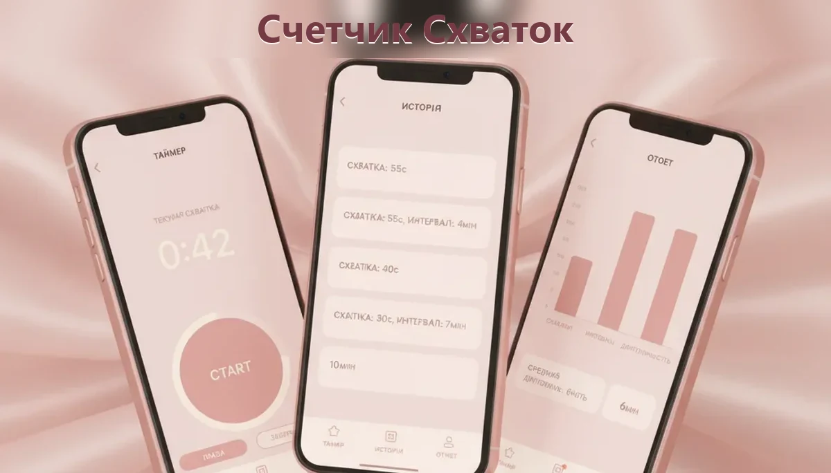 Счетчик схваток в приложении на телефоне и Apple Watch
