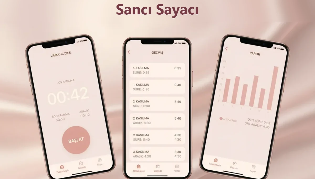 Telefonda doğum kasılmalarını ölçen sancı sayacı ekranı